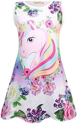 Colobe Girls Summer Dresses Sleeveless Casual Unicorn Gifts A Line Swing Twirl Dress for Kids Aged 2-8 Years