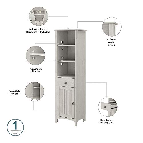 Bush Furniture Salinas Tall Bathroom Storage Linen White Oak