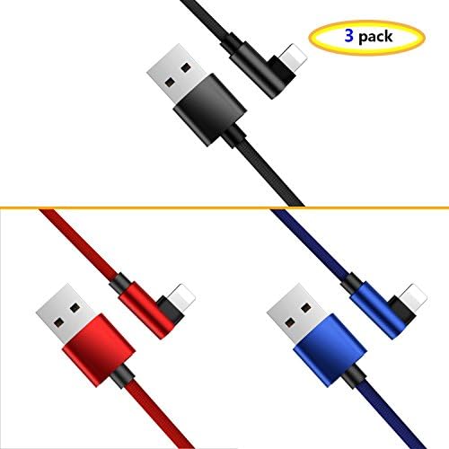 Lightning Cable Apoi Elbow iPhone Charger Cable(3 Pack) 3.9FT to USB Syncing and Fast Charging Cable Nylon Braided 90 Degree Cord for iPhone X/8/8Plus/7/7 Plus/6/6 Plus/6S/6S Plus/5/5S/iPad and More