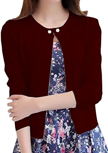 NianEr Womens Open Front Knit Cardigans Sweater Ladies Short Vintage Cardigans,Burgundy Cardigan,Medium