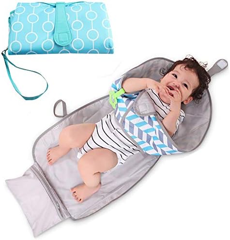 NUTK Baby Portable Hands Changing Pad,Diaper Clutch-Diaper Travel Changing Station-Changing Mat with Zippered Pockets and Redirection Barrier for Infant Toddler Newborn Boys & Girls,Blue