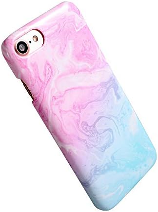 iPhone 7 Case, Wastou Glossy Slim Fit Protective Hard Marble Pattern Cover Case for iPhone 7 (Pink Blue)