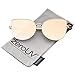 zeroUV Oversize Slim Metal Frame Colored Mirror Flat Lens Cat Eye Sunglasses 58mm (Matte Gold/Pink Mirror)