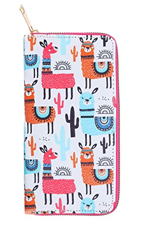 Rave Envy Cute Llama Zipper Womens Wallets - White Llama Animal Printed Multicolor Designer Clutch - Hand Purse for Kids & Teen Girls