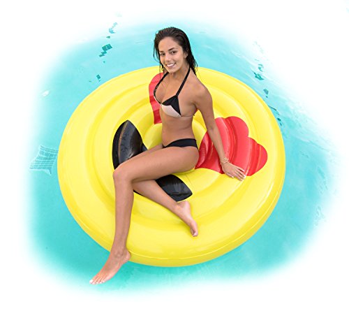 PREMIUM 5 ft Round Inflatable Heart Eyes Emoji Pool Float Raft with Free Pump Ages 5 - 128