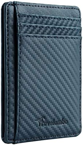 Travelambo Front Pocket Minimalist Leather Slim Wallet RFID Blocking Blue