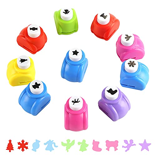 LoveInUSA Christmas Shapes Hole Punch Set, 10PCS Kids Mini Paper Craft Punches Decorative Christmas Tree Snowflake Hole Puncher for Crafting Scrapbook Nail Designs