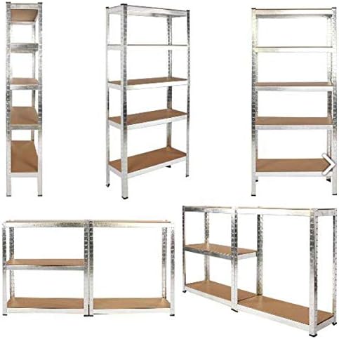 Storage Shelving Units 150cm x 70cm x 340cm | Metal Boltless Shelf Racking with Anti-moth MDF Boards | 875KG Capacity Garage Shed | 5 Years Warranty | Galvanized