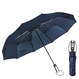 HH HOFNEN Windproof Travel Umbrella Auto Open Close Folding Umbrella 10 Fiberglass Ribs Unbreakable (Navy)