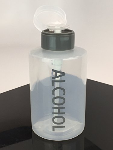 Beauticom XL Push Down Alcohol Dispenser- Clear Bottle- Labeled - 12 Oz Bottle (GRAY)