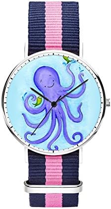 FELOOWSE Mens watches, Youth Boys Watches, Japanese Quartz Sliver Watches With Nylon Strap Analog Wrist Watch, Waterproof Minimalism and Personalized Practical Design for Teens and Lovers.- Octopus