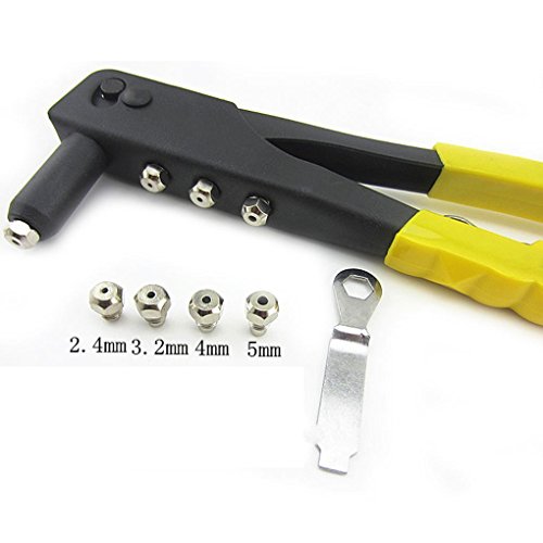 Riveters Gun, Blind Rivets Pop Rivet Gun Kit, Hand Repair Tools Riveter, Heavy Duty Riveting Tool with Rivet Heads and Wrench, Rrivnut Gun for Metal, Wooden and Plastic Yellow