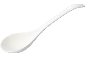CGLTD 6.75 Inch White Chinese Style Ceramic Spoon, Deep Oval Hook Bowl, Long Handle, 4 Pieces