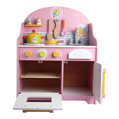 Klassische schicke Spielküche, niedliches rosa Holzküchen-Spielset, das Spielzeug mit Zubehör vorgibt, Kinderspielhaus… – Bild 4