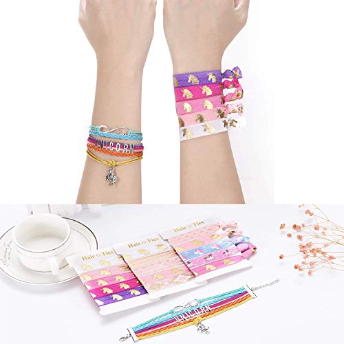 Tigor Einhorn Kordelzug Rucksack Geschenke für Mädchen/Make-up Tasche/Haargummis/Halskett/Geldbörse/Schlüsselanhänger/Armbänder für Mädchen Einhorn Party Weihnachten