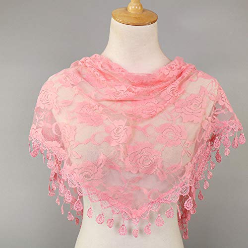 Clearance Sale!❄❄Women Clearance Lace Tassel Rose Floral Hollow Scarf Shawl Lady Wraps Scarves (Pink)