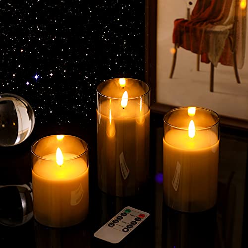 RSXCEOM Gray Glass Flickering Flameless Candles, Indoor Battery Operated LED Candles with 10Key
