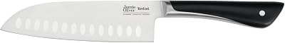 Jamie Oliver by K26715 - Cuchillo Santoku (16,5 cm, alto rendimiento de corte, diseño distintivo, cuchillas resistentes y duraderas, acero inoxidable), color negro
