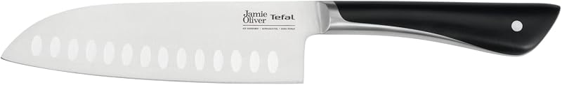Jamie Oliver by K26715 - Cuchillo Santoku (16,5 cm, alto rendimiento de corte, diseño distintivo, cuchillas resistentes y duraderas, acero inoxidable), color negro