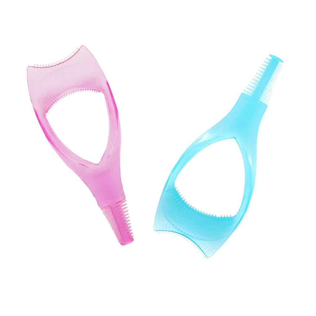 2PCS 3 in 1 Mascara Tool Plastic Makeup Eyelash Shield Upper Lower Eye Lash Mascara Applicator Guide with Eyelash Assist Comb Brush for Women Girls (Blue+Pink)