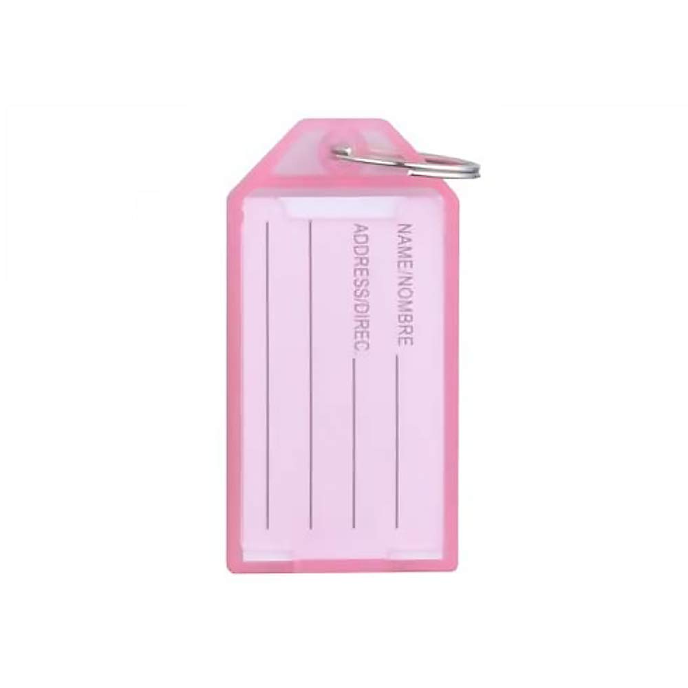Plastic Key Tags Key Fob Tag Plastic Luggage Name ID Label with Split Ring Label Window Paper Label Inserts for Keys, Baggage, Luggage, Personal Items (Pink, 50Pcs)