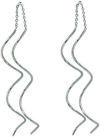 TOP TRENDY Style - White Gold Plated Double Spiral Helix Pull Through Threader Long Drop Tassel Earrings