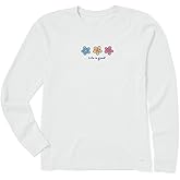 Life is Good Womens Crusher Tee Shirt, Long Sleeve Cotton Graphic T-Shirts, Three Daisies
