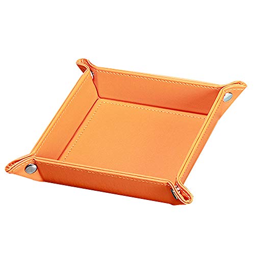 PUSU Valet Trays for Beside Table Desktop Storage, Leatherette Keys Caddy Bedside Dresser Organizer Catchall Tray for Dice Change Coins Wallet Jewelry Makeup Trinkets (Orange) - Thumbnail 7