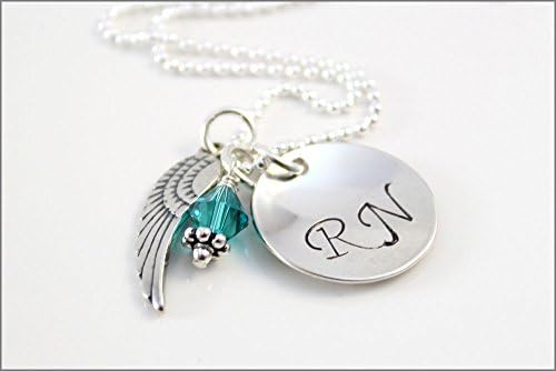 Nurse RN Necklace with Angel Wing Charm | Sterling Silver Personalized Nurse Jewelry