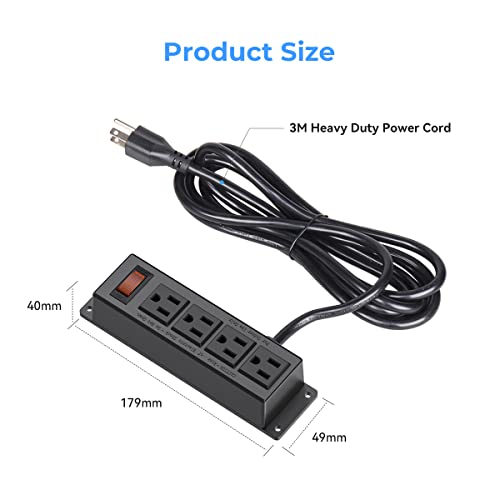 Power Strip - 4 Widely Spaced Outlets, Mountable Power Strip 9.6Ft Extension Cord, Wall Mount for Home, Office, Industrial, School