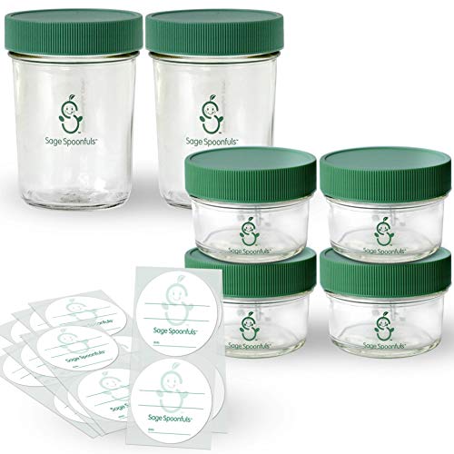 Sage Spoonfuls Make in Bulk Glass Jars, (Set of 2 8oz & 4 4oz Glass Jars)