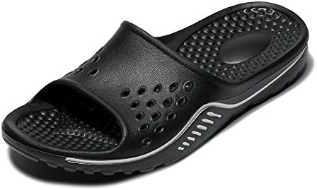 Fendou Men’s Shower and Pool Sandals Anti-Slip Rubber Bath Slippers Indoor Floor Soft Slipper Shoes (10 D(M) US, Black)