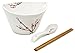 Ramen Soup Bowl Set of 1 - Chopsticks, Hooked Spoon, White with Japanese Plum (Ume) Flowers, by Umami Tableware - Great as Gift, Holds About 2 Cups of Noodles and Broth