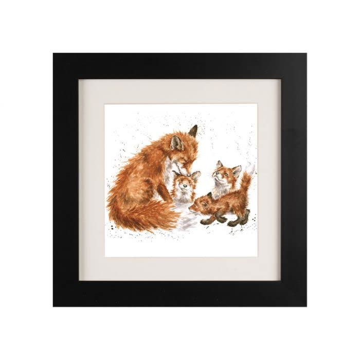 Wrendale Designs "Bedtime Kiss Fox Family Framed Picture - Various Frame Colours (Black)