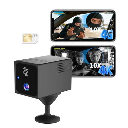 Bextgoo Video surveillance without Internet, 4G LTE SIM Surveillance Camera, 4K Mini Camera Battery for Cars & Parks, Camping & Travel, 160° Vision, Alerts and AI Radar Detection, Night Vision
