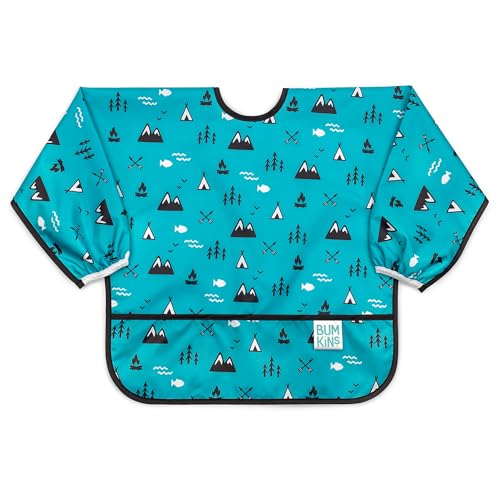 Bumkins Sleeved Bib, Handy Tie Closure for Custom Fit, Catch-All Pocket, Baby-Led Weaning, Waterproof, Machine Washable, Stain & Odour Resistant, BPA Free, 6-24 Months, Outdoor Design — image 1