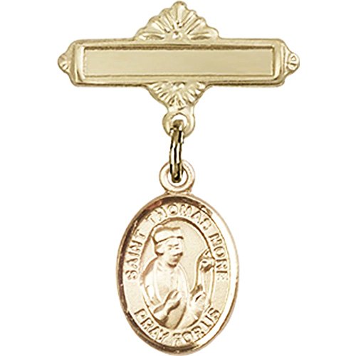 14kt Yellow Gold Baby Badge with St. Thomas More Charm and Polished Badge Pin 1 X 5/8 inches