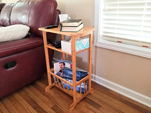 SplashSoup Bamboo Side Table | Compact Book Magazine Media Rack End Piece | Natural Bathroom Towel Stand | Living Room Corner Organizer & Entryway Caddy - Thumbnail 3