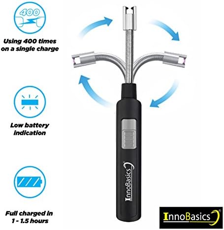 INNOBASICS Electric Arc Plasma Lighter With Long Handle &amp; Flexible Gooseneck | Flameless, Windproof, Splash Resistant,Butane Free,Rechargeable | For Camping,Candles,Cigarettes,Fireplace &amp; More