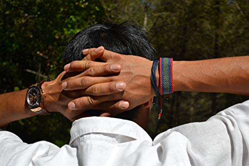 Men's Striped Sailor Bracelet Hand-Knotted Nylon Adjustable Pull Cord Macrame Friendship Bracelet with Hematite Stones in Red, Cobalt Blue and Military Green by Rumi Sumaq - Thumbnail 2