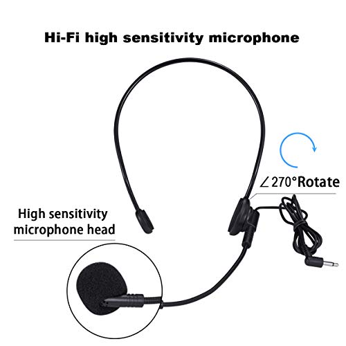 Voice Amplifier with Wired Microphone Headset 15W Mini Voice Amplifier Portable Headset Microphone with Speaker for Teachers Rechargeable Personal Microphone Support MP3 Playing