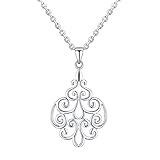 RSJewel Sterling Silver Filigree Design Pendant With Length Adjustable Chain Necklace