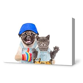 Canvas Wall Art Dog and Cat Modern Home Decor Canvas Painting Wall Decoration for Bedroom Living Room - 12x18 inches