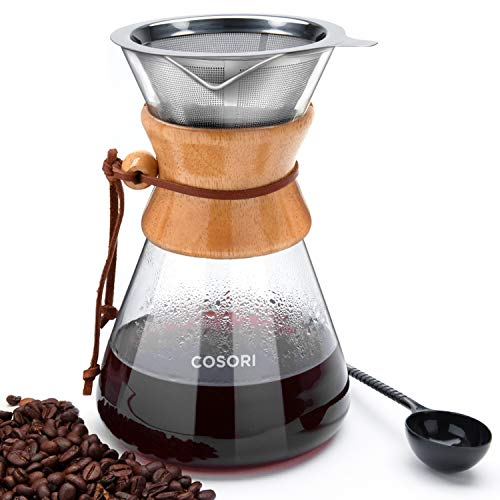 COSORI Pour Over Coffee Maker, 8 Cup Glass Coffee Pot&Coffee Brewer with Stainless Steel Filter, Hig COSORI Pour Over Coffee Maker, 8 Cup Glass Coffee Pot&Coffee Brewer with Stainless Steel Filter, Hig