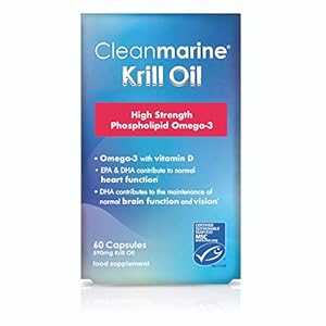 Cleanmarine Krill Oil – Packed with EPA & DHA – Omega 3 with Added Astaxanthin and Choline – Vitamin D – Heart, Eye & Brain Health – Joint & Immune Support – 60 Capsules