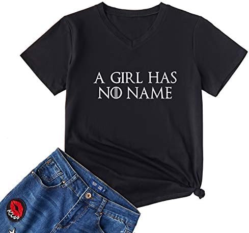 YEVEEY Womens A Girl Has No Name T Shirts Thrones TV Show Gamer Game V-Neck Tee