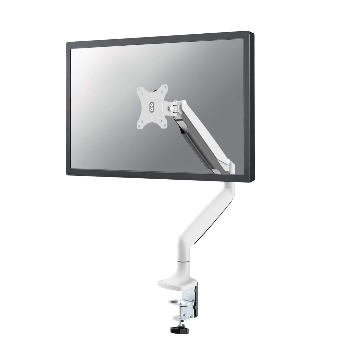 NewStar NM-D750WHITE Full Motion Desk Mount (clamp & grommet) for 10-32" Monitor Screen, Height Adjustable (gas spring) - White