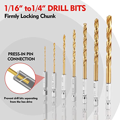 WORKPRO 9-Piece Hex Shank Drill Bit Set, Titanium Coated HSS Drill Bits from 1/16\