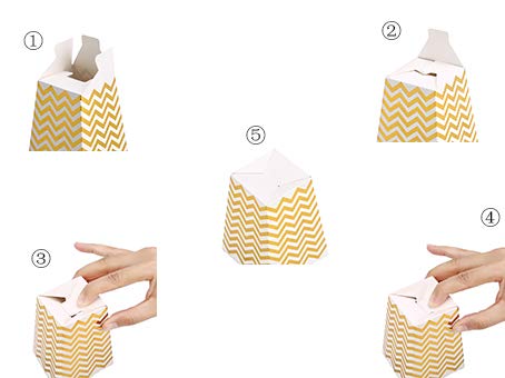 CLAIREBOX Popcorn Boxes Gold Stamping Trio Polka Dot, Chevron, and Striped Assorted Designs - Movie Theater Night, Festivals, Wedding Favors (30 Boxes) (Gold)