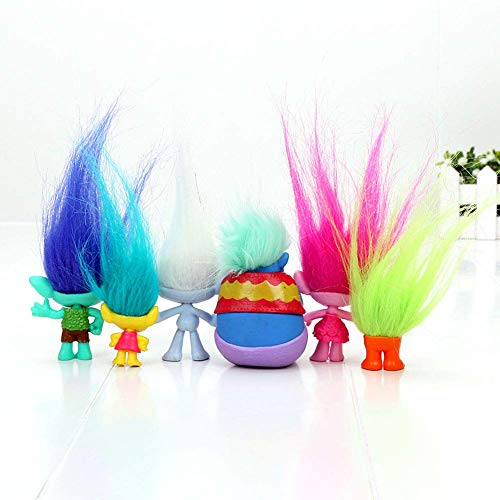 Vndaxau Poppy Trolls Doll with Hair Set of 6,Trolls Toys Party Supplies,Kids Action Figures Include Branch and Poppy,Guy Diamond, Biggie, Smidge, Fuzzbert